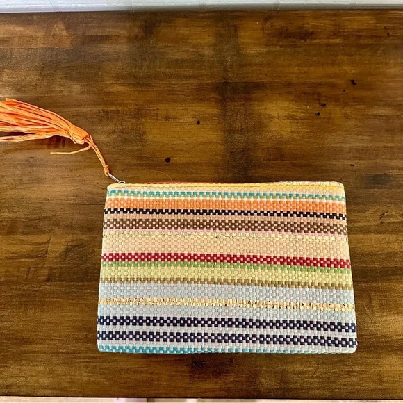 Women's Multicolor Zippered Paper Tassel Pouch GUC - Picture 2 of 7